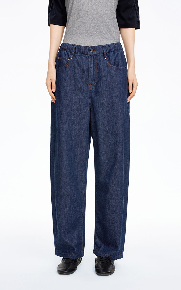 Pants / JNBY Relaxed Elastic Waist Banana Jeans Washed Denim Blue