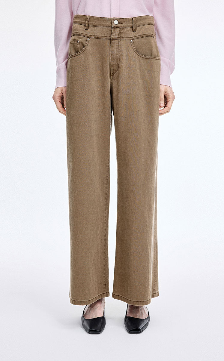 Pants / JNBY Relaxed Layered Waist Flared Jeans Rust Khaki