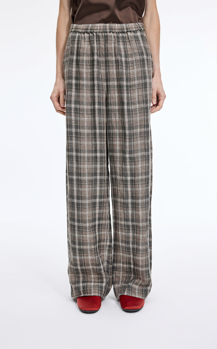 Pants / JNBY Relaxed Linen Plaid Straight Pants Green Brown