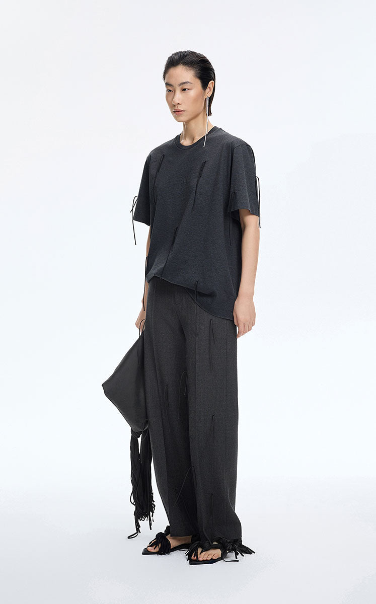 Pants / JNBY Relaxed Straight Wool Fringe Pants
