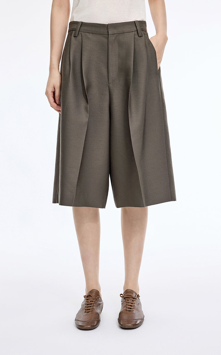 Pants / JNBY Silk Wool Wide-Leg Cropped Pants Dark Brown