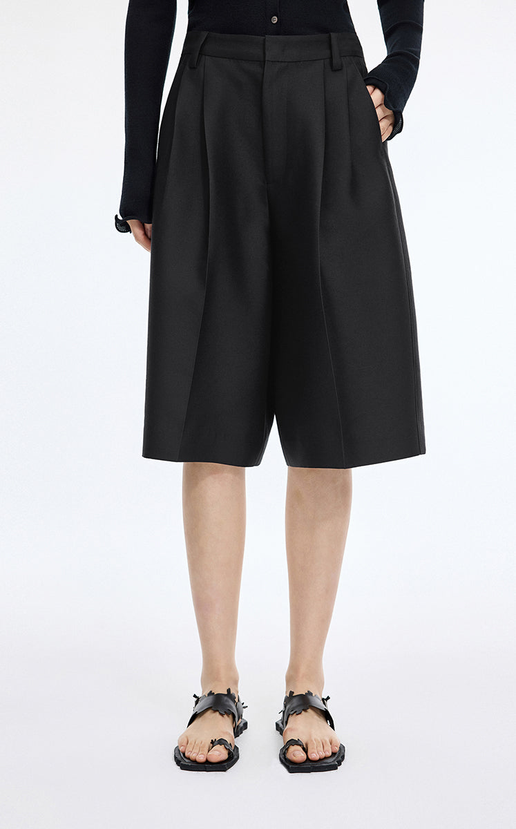 Pants / JNBY Silk Wool Wide-Leg Cropped Pants Black