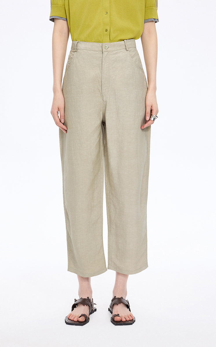 Pants / JNBY Tapered Cropped Linen Blend Pants Light Olive