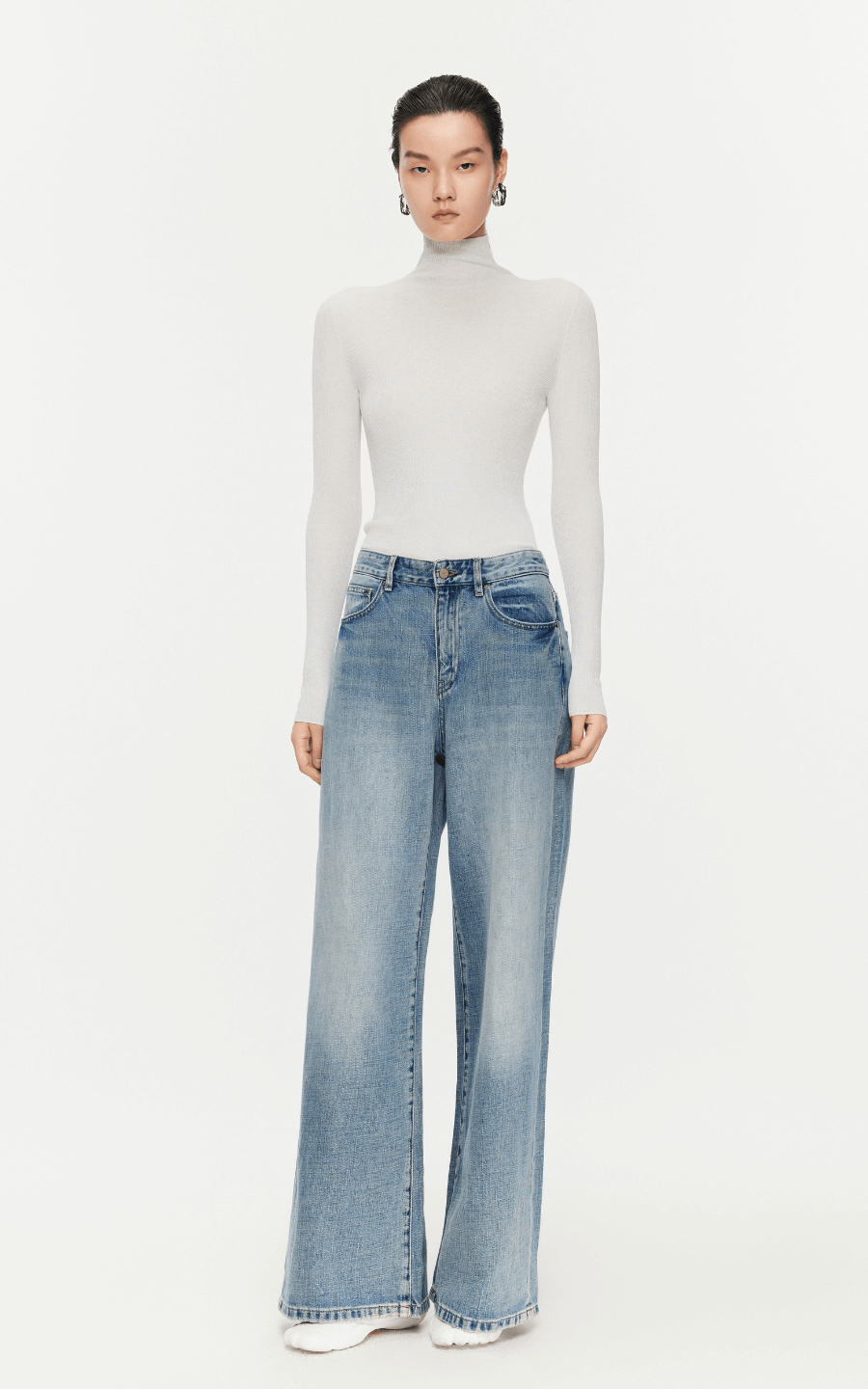 Pants / JNBY Washed Full-Length Cotton Jeans Aqua grey