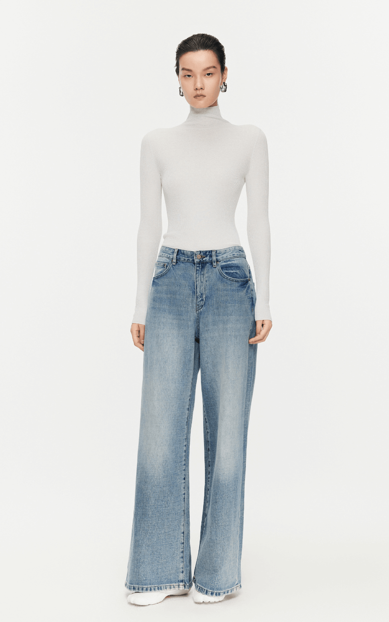Pants / JNBY Washed Full-Length Cotton Jeans Aqua grey