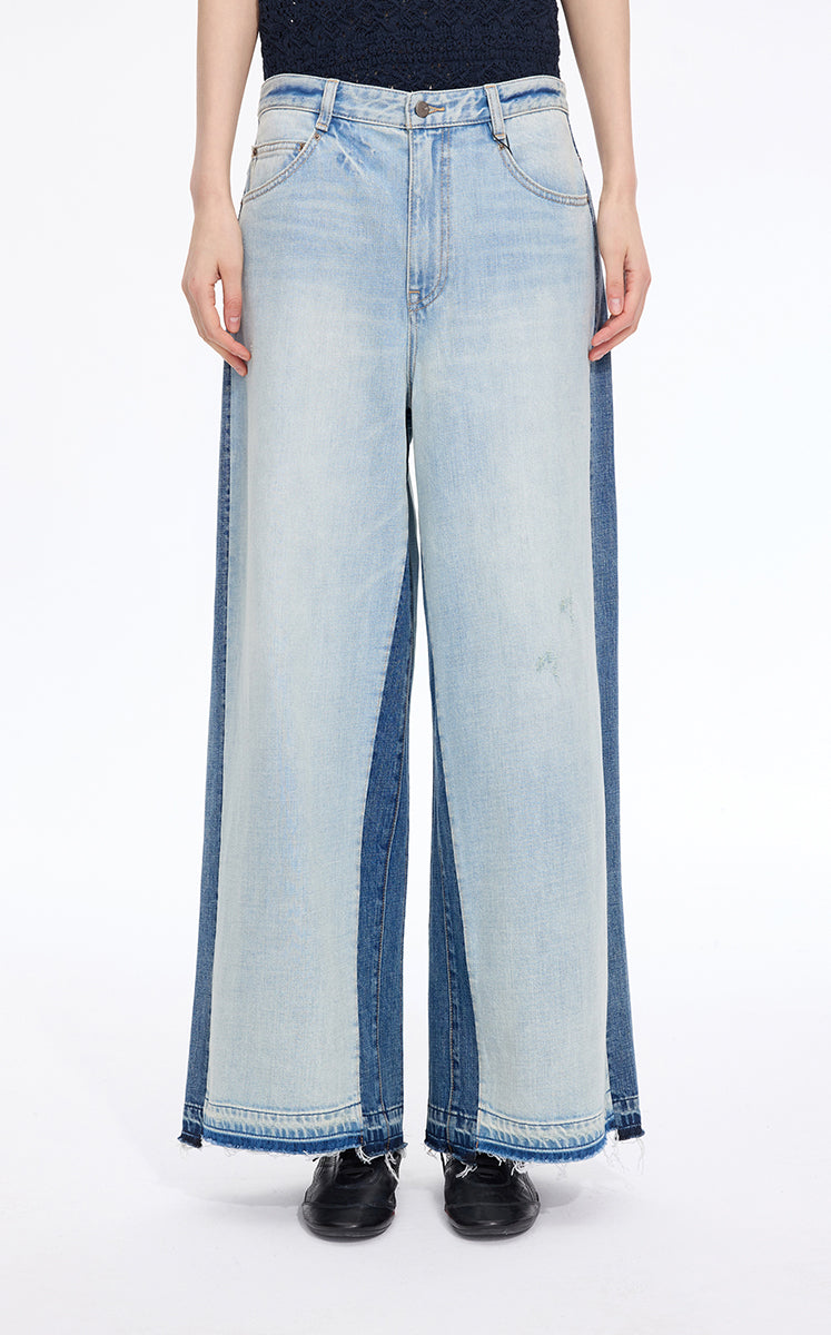 Pants / JNBY Wide-Leg Colorblock Denim Pants Blue