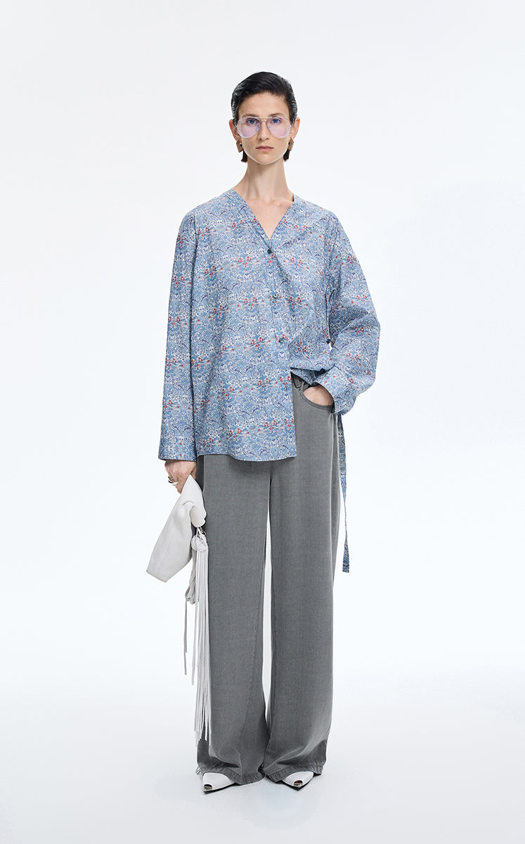 Pants / JNBY Wide-Leg Drawstring Lyocell Jeans Dark Grey Denim