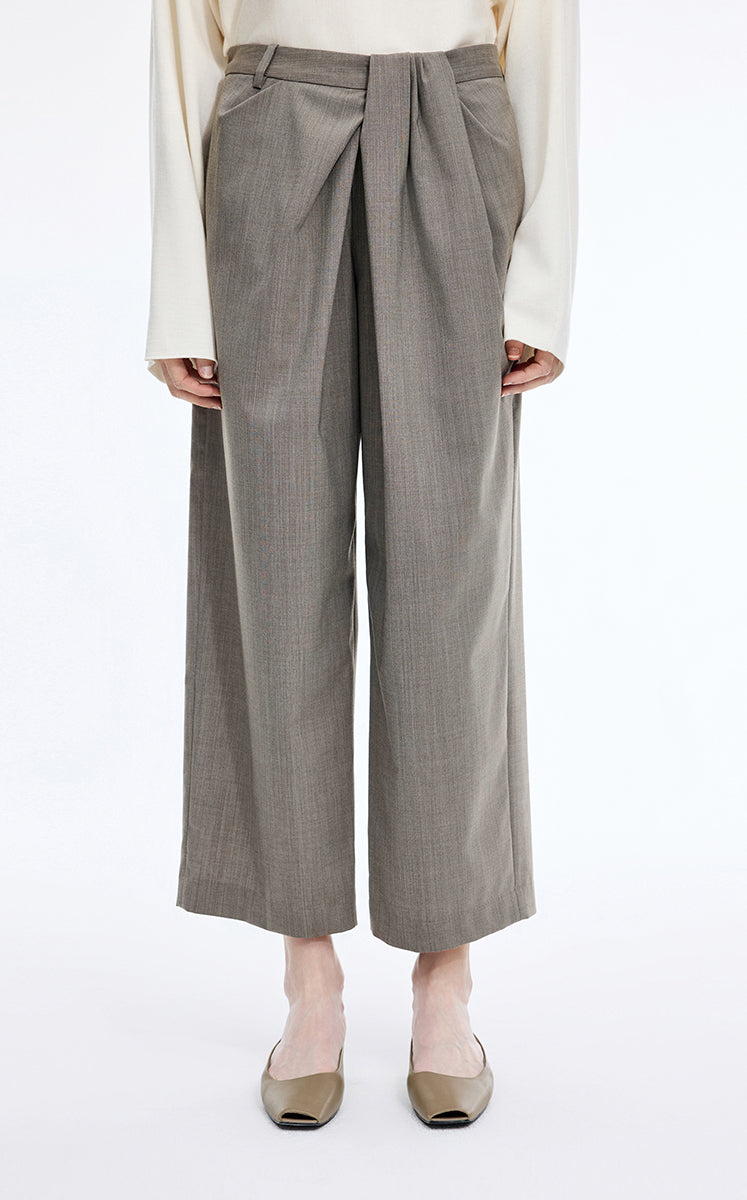Pants / JNBY Wool Blend Cropped Straight-Leg Pants Greige