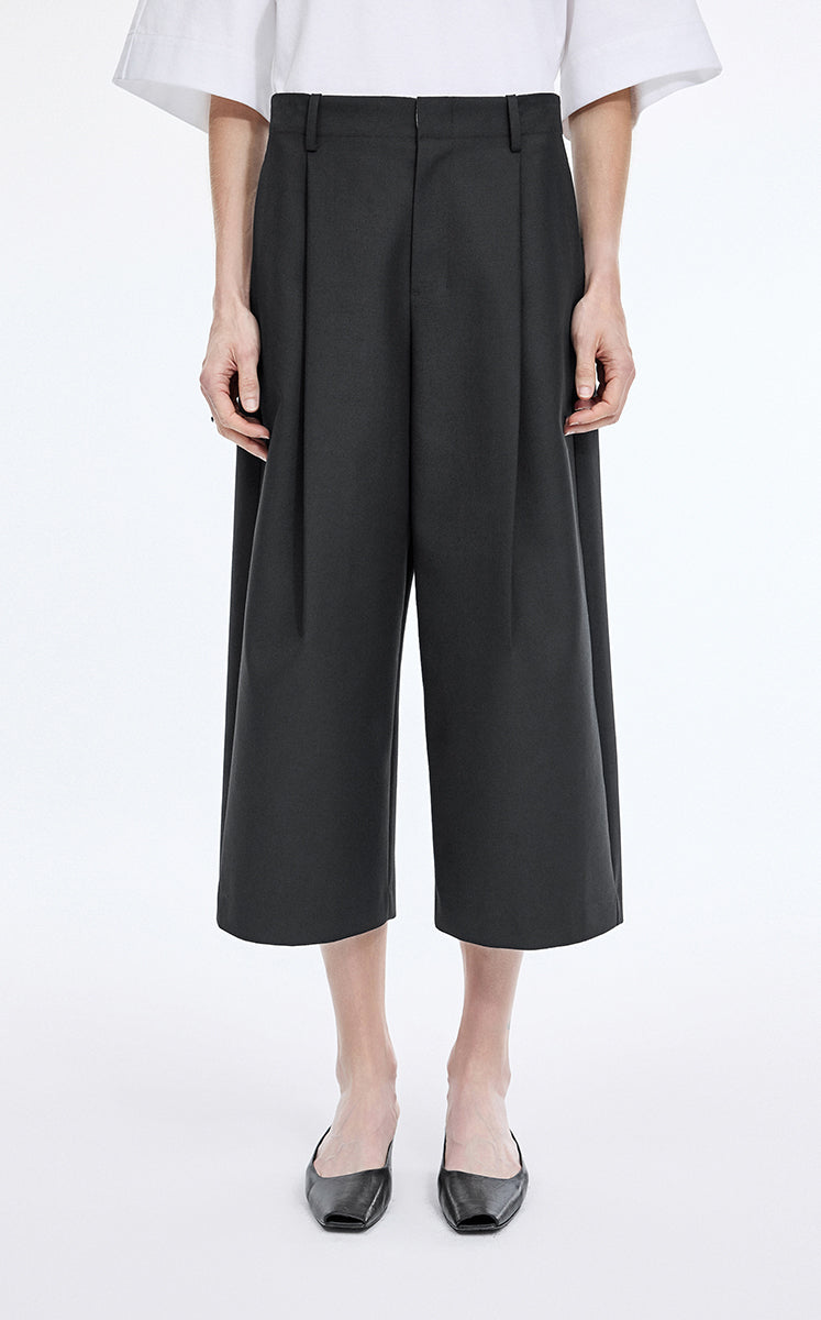 Pants / JNBY Wool Blend Cropped Wide-Leg Trousers Black