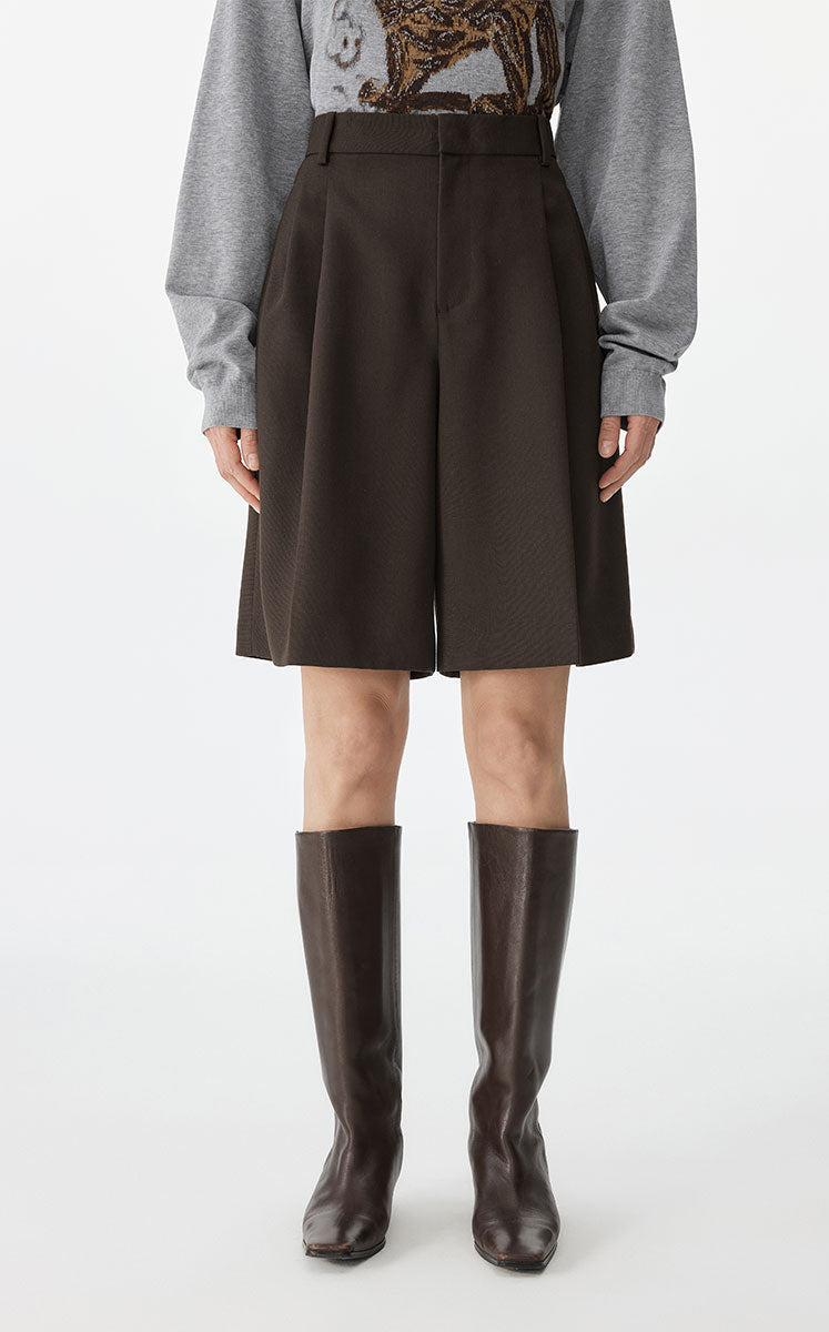 Pants / JNBY Wool Straight-Leg Cuffed Shorts Dark Brown