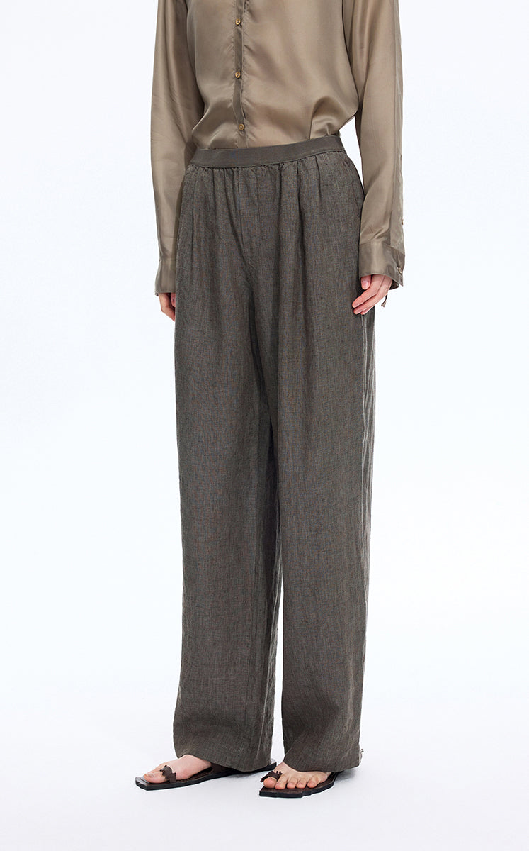 Pants / JNBY Dew-Retted Linen Wide-Leg Pants Dark Brown Marl