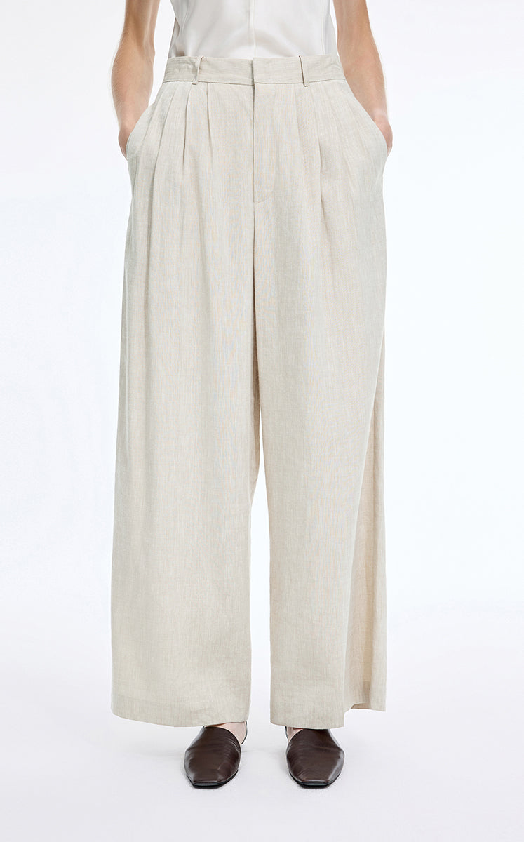 Pants / JNBY Linen Blend Wide-Leg Cuffed Pants Natural