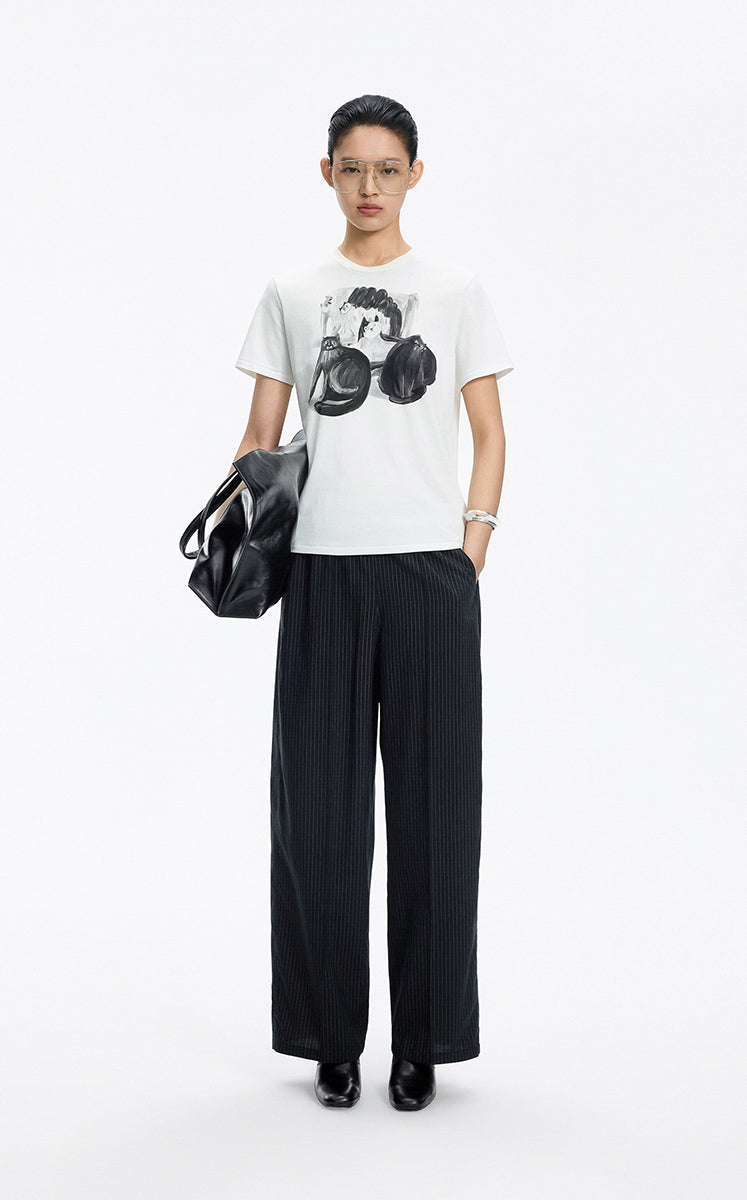 Pants / JNBY Striped Modal Blend Wide Leg Trousers