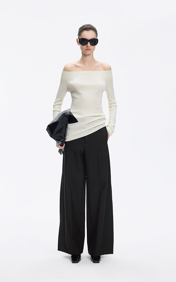 Pants / JNBY Wool Blend Spliced Wide-Leg Trousers