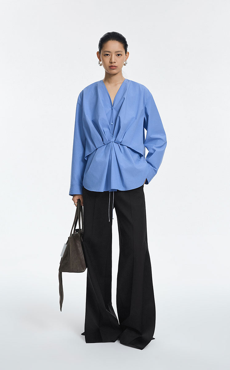Pants / JNBY Wool Blend Spliced Wide-Leg Trousers Black