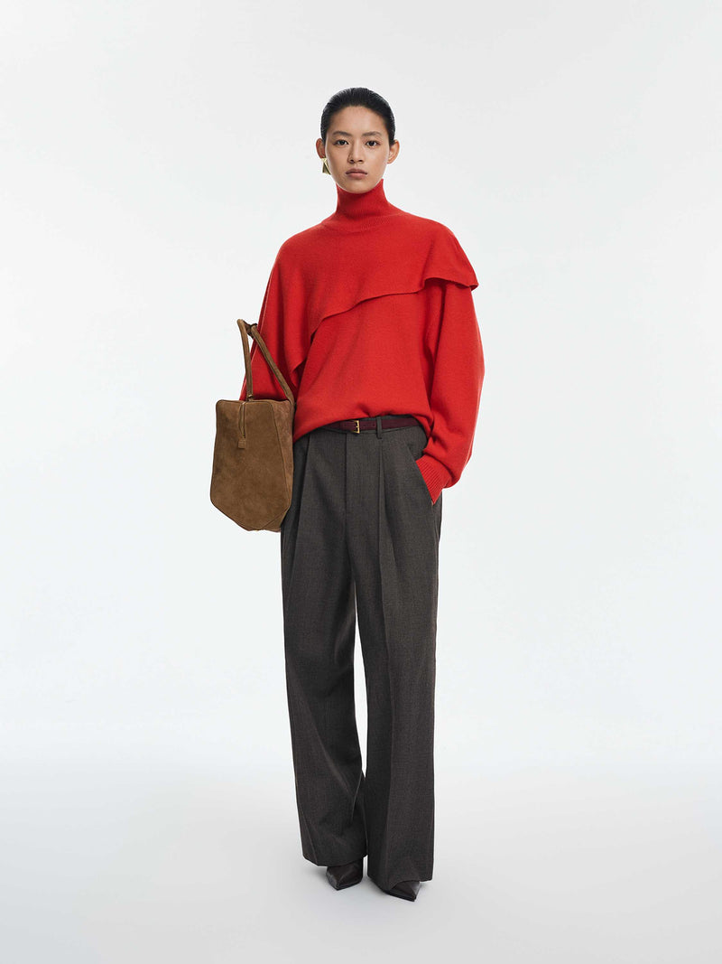 Pants / JNBY 100% Wool Wide-Leg Trousers Dark Heather Brown-1