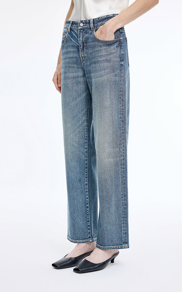 Pants / JNBY Classic Straight-Leg Denim Jeans Washed Denim Blue-1