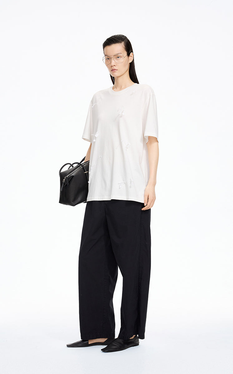 Pants / JNBY Cotton Poplin Drawstring Wide-Leg Pants Black-2