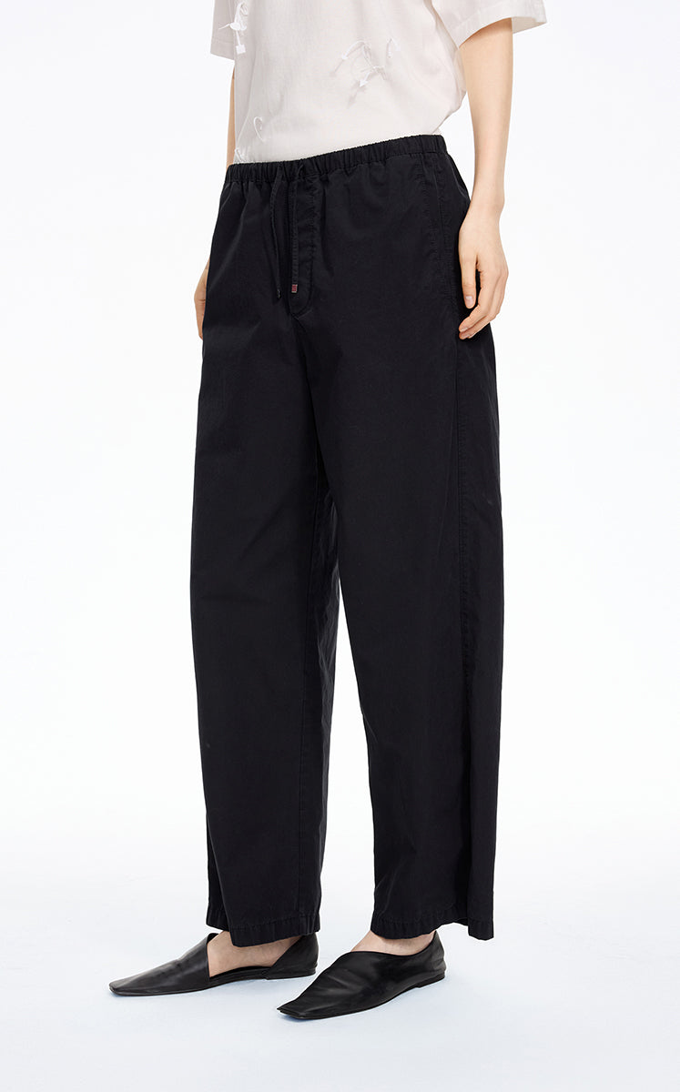 Pants / JNBY Cotton Poplin Drawstring Wide-Leg Pants Black-2