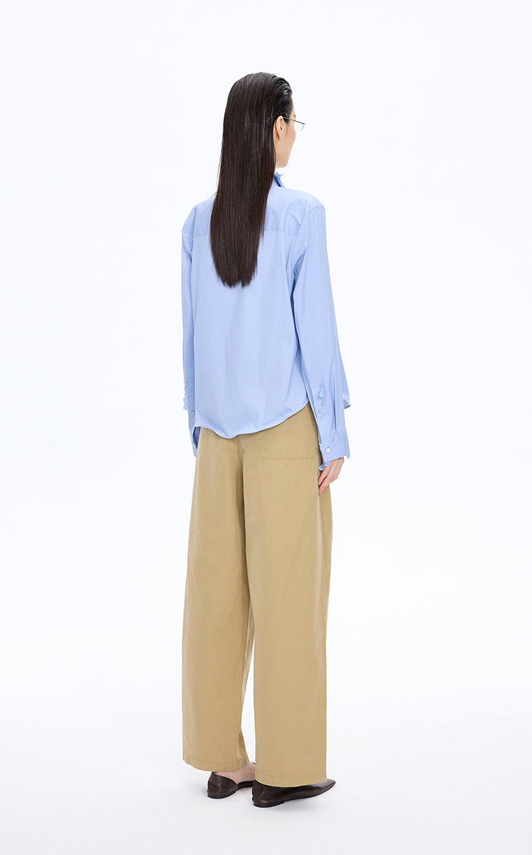 Pants / JNBY Cotton Poplin Drawstring Wide-Leg Pants Mustard Khaki-3