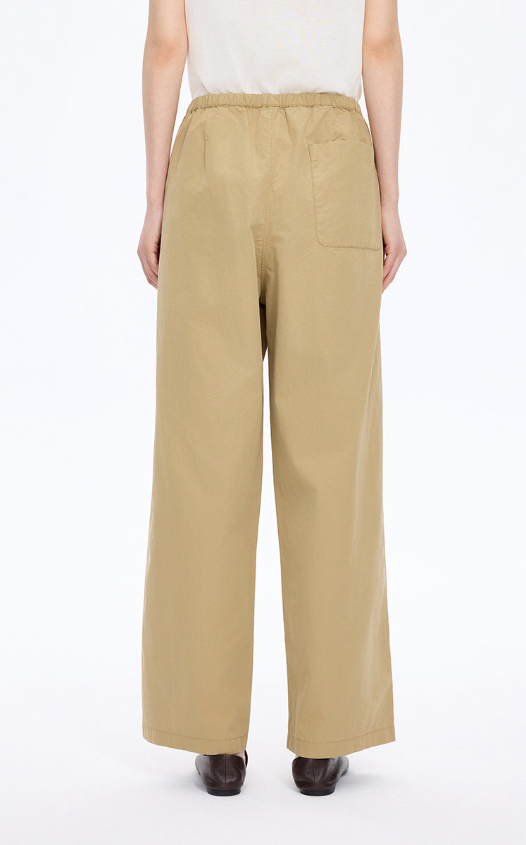 Pants / JNBY Cotton Poplin Drawstring Wide-Leg Pants Mustard Khaki-3