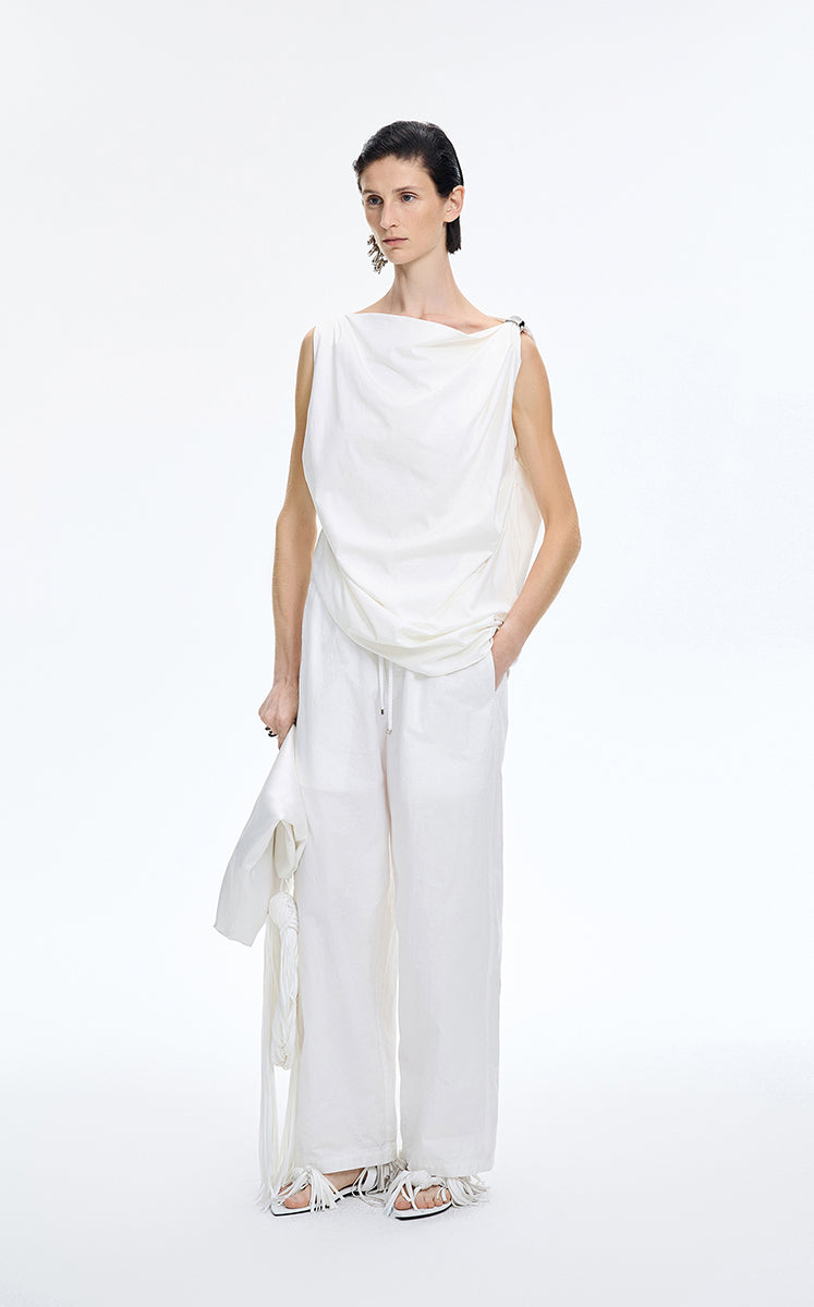Pants / JNBY Cotton Poplin Drawstring Wide-Leg Pants Ecru-1
