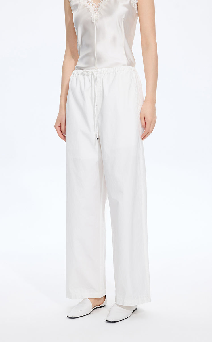 Pants / JNBY Cotton Poplin Drawstring Wide-Leg Pants Ecru-1