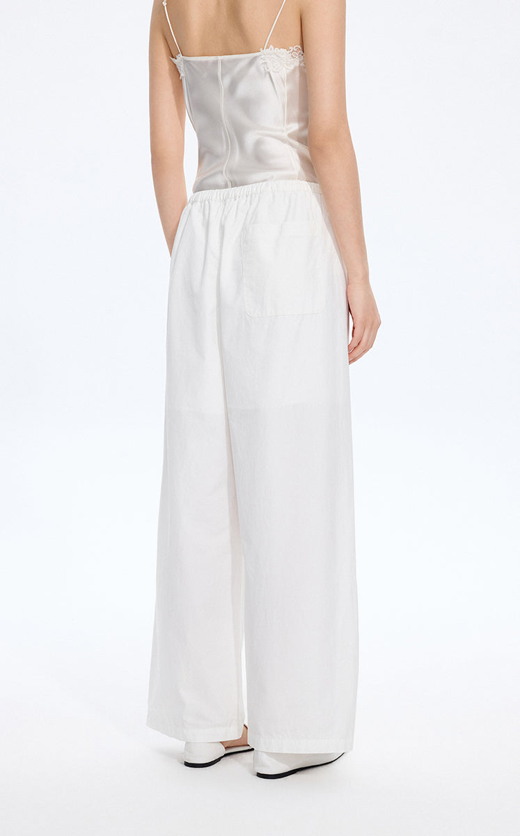 Pants / JNBY Cotton Poplin Drawstring Wide-Leg Pants Ecru-1