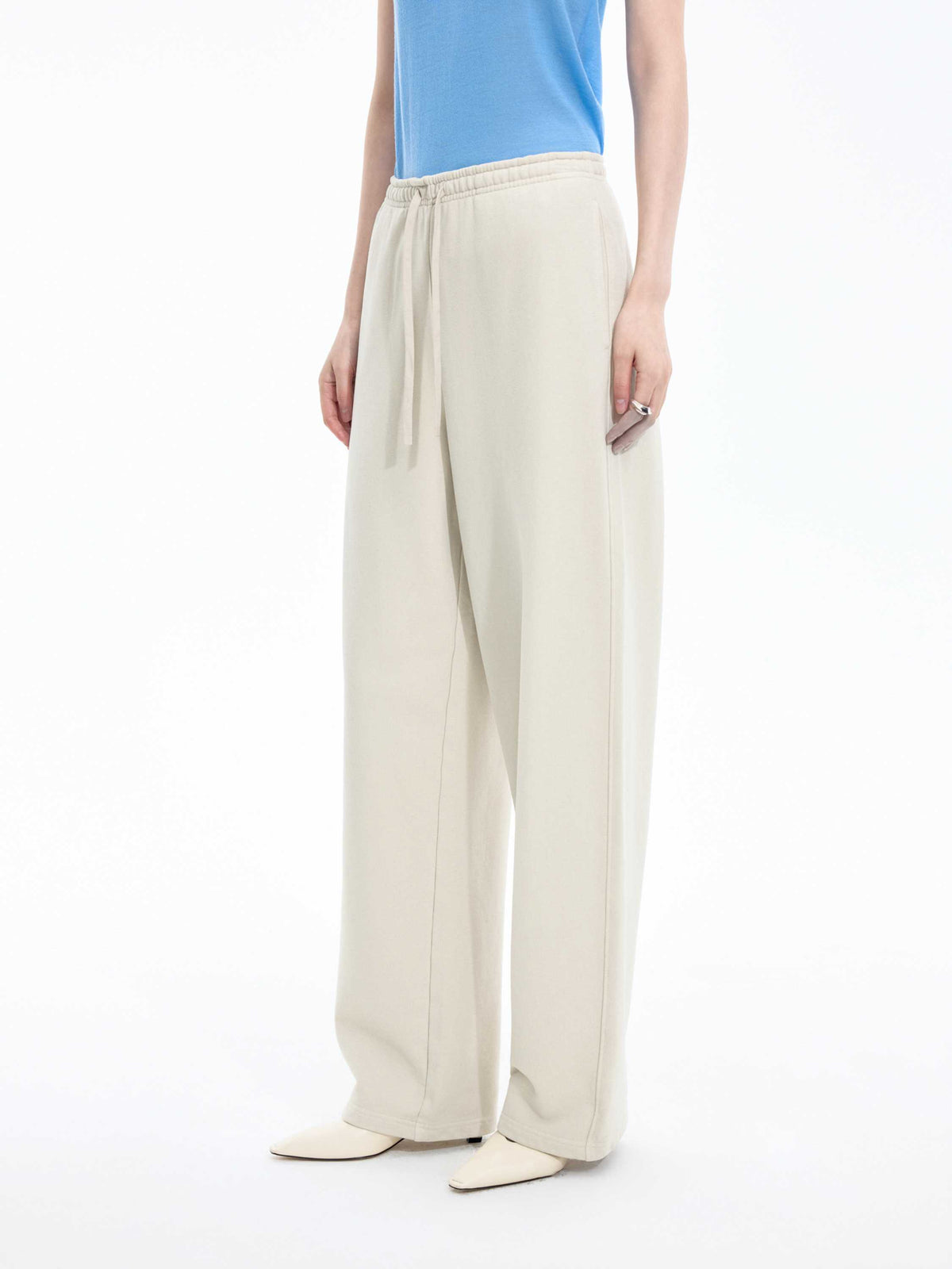 Pants / JNBY Cotton Straight-Leg Drawstring Trousers Beige-2