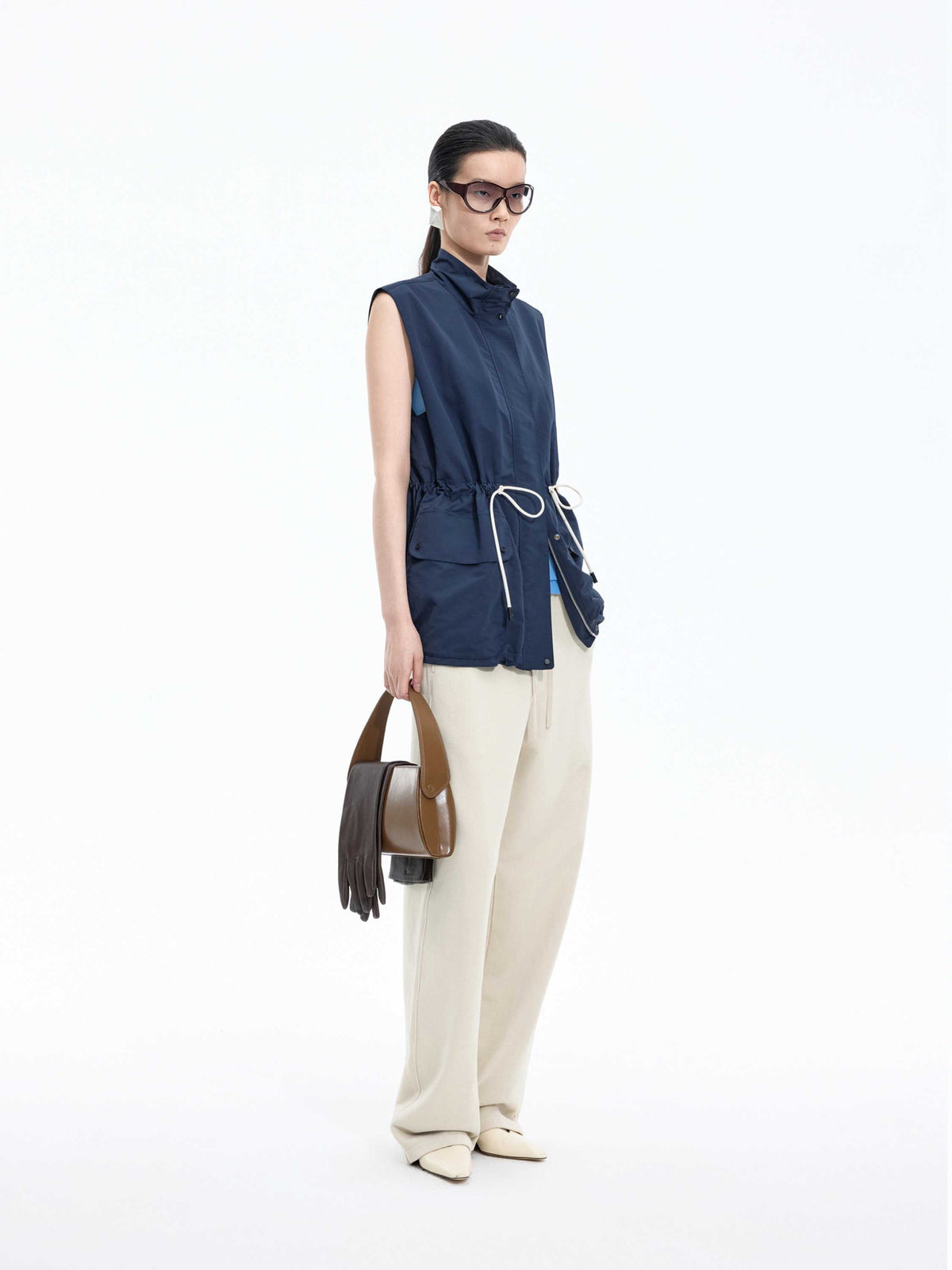 Pants / JNBY Cotton Straight-Leg Drawstring Trousers Beige-2