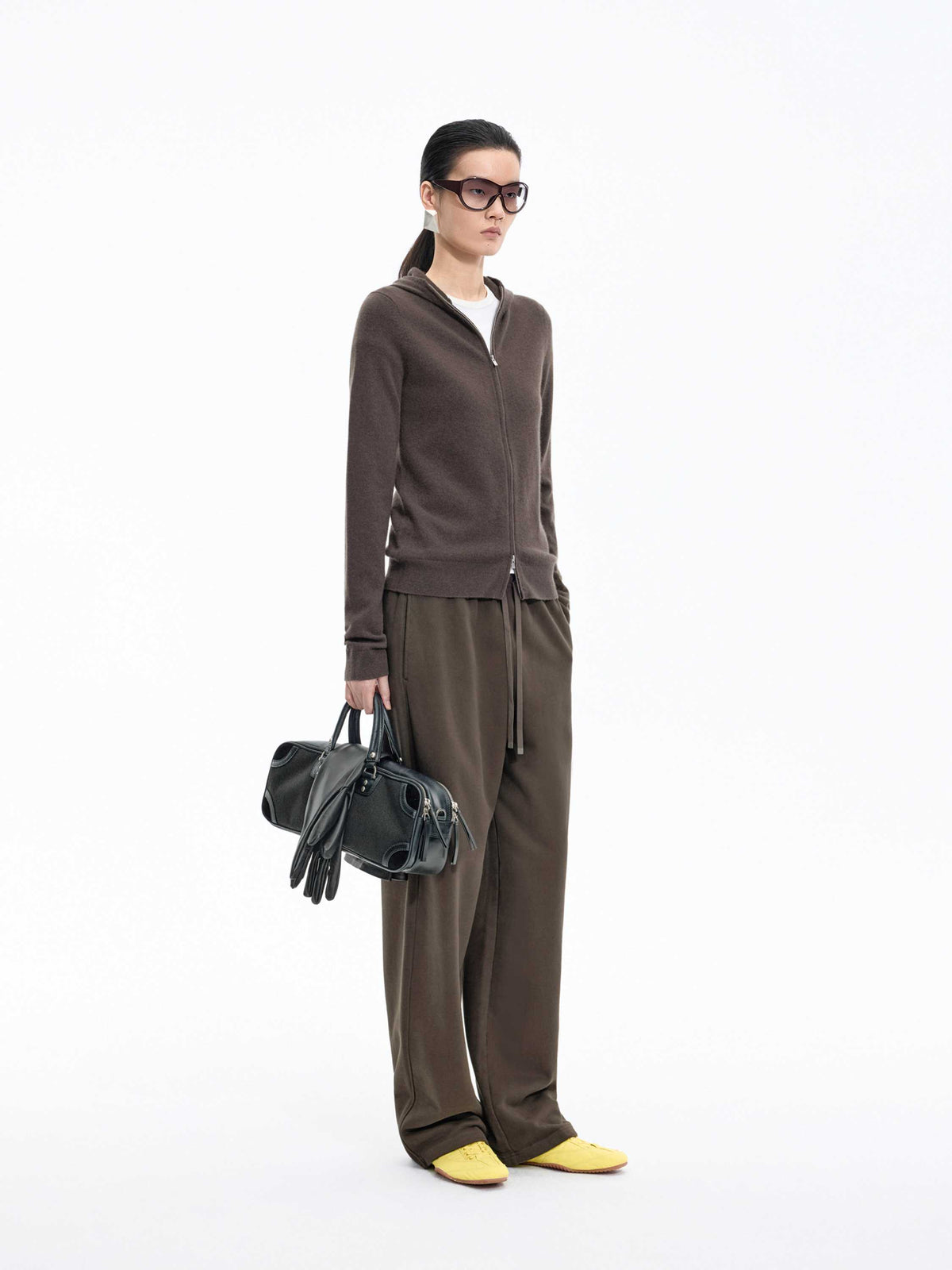 Pants / JNBY Cotton Straight-Leg Drawstring Trousers Dark Taupe-3