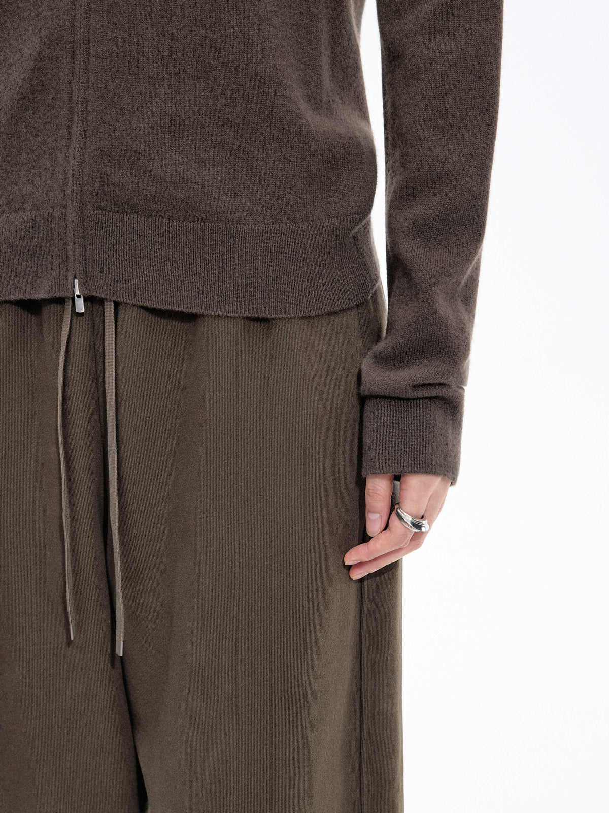 Pants / JNBY Cotton Straight-Leg Drawstring Trousers Dark Taupe-3