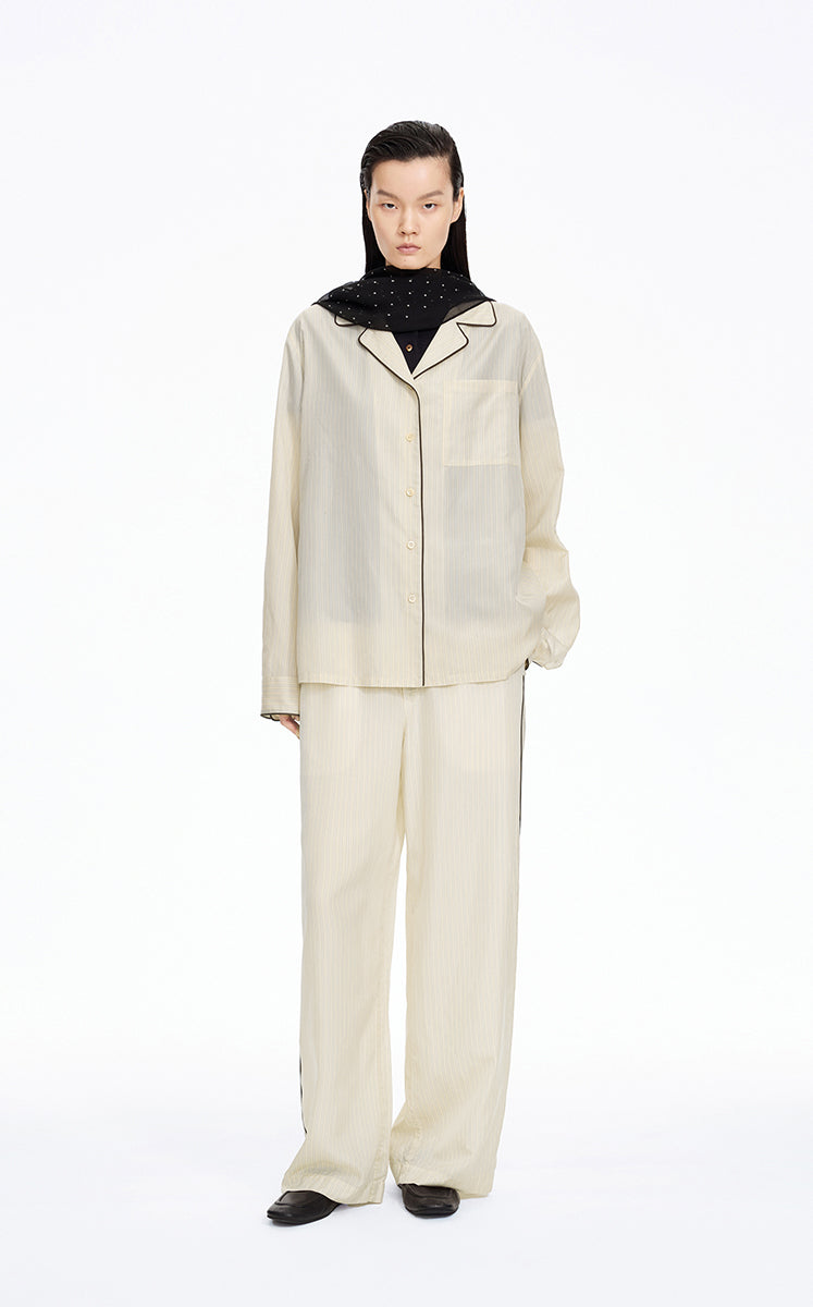 Pants / JNBY Cupro Straight-Leg Extra-Long Pants Oatmeal Marl-2