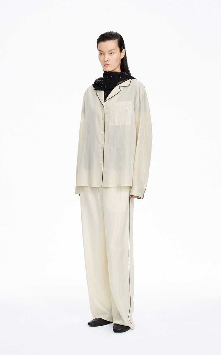 Pants / JNBY Cupro Straight-Leg Extra-Long Pants Oatmeal Marl-2