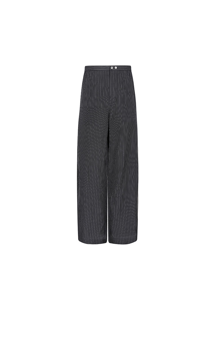 Pants / JNBY Cupro Straight-Leg Extra-Long Pants Black & White Stripe / Check-3
