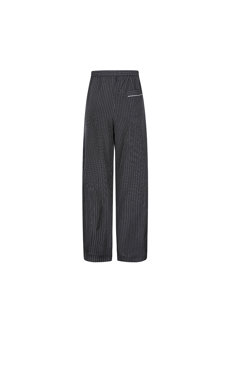 Pants / JNBY Cupro Straight-Leg Extra-Long Pants Black & White Stripe / Check-3