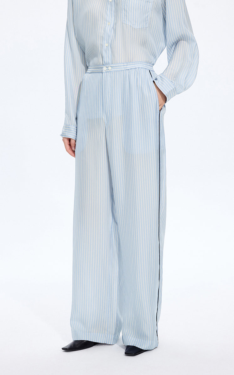 Pants / JNBY Cupro Straight-Leg Extra-Long Pants Blue & White Check-1