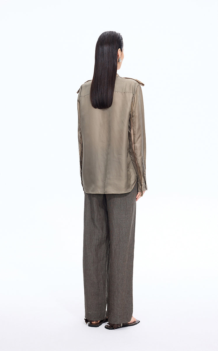 Pants / JNBY Dew-Retted Linen Wide-Leg Pants Dark Brown Marl-2