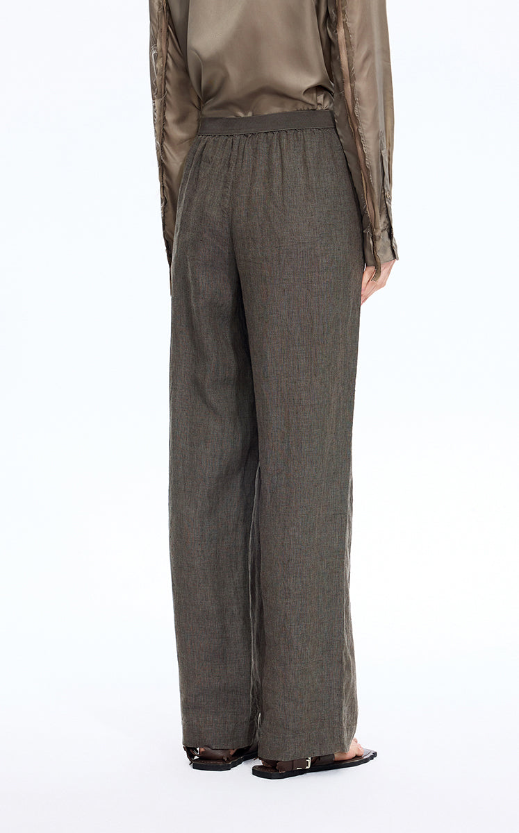 Pants / JNBY Dew-Retted Linen Wide-Leg Pants Dark Brown Marl-2