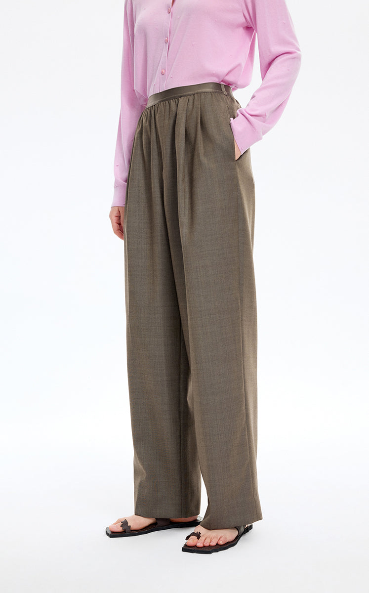 Pants / JNBY Elastic-Waist Straight-Leg Long Pants Taupe Marl-1