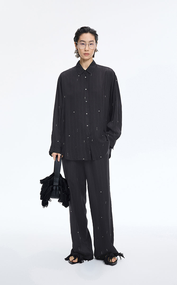 Pants / JNBY Embellished Wide-Leg Cupro Pants Grey Marl-1