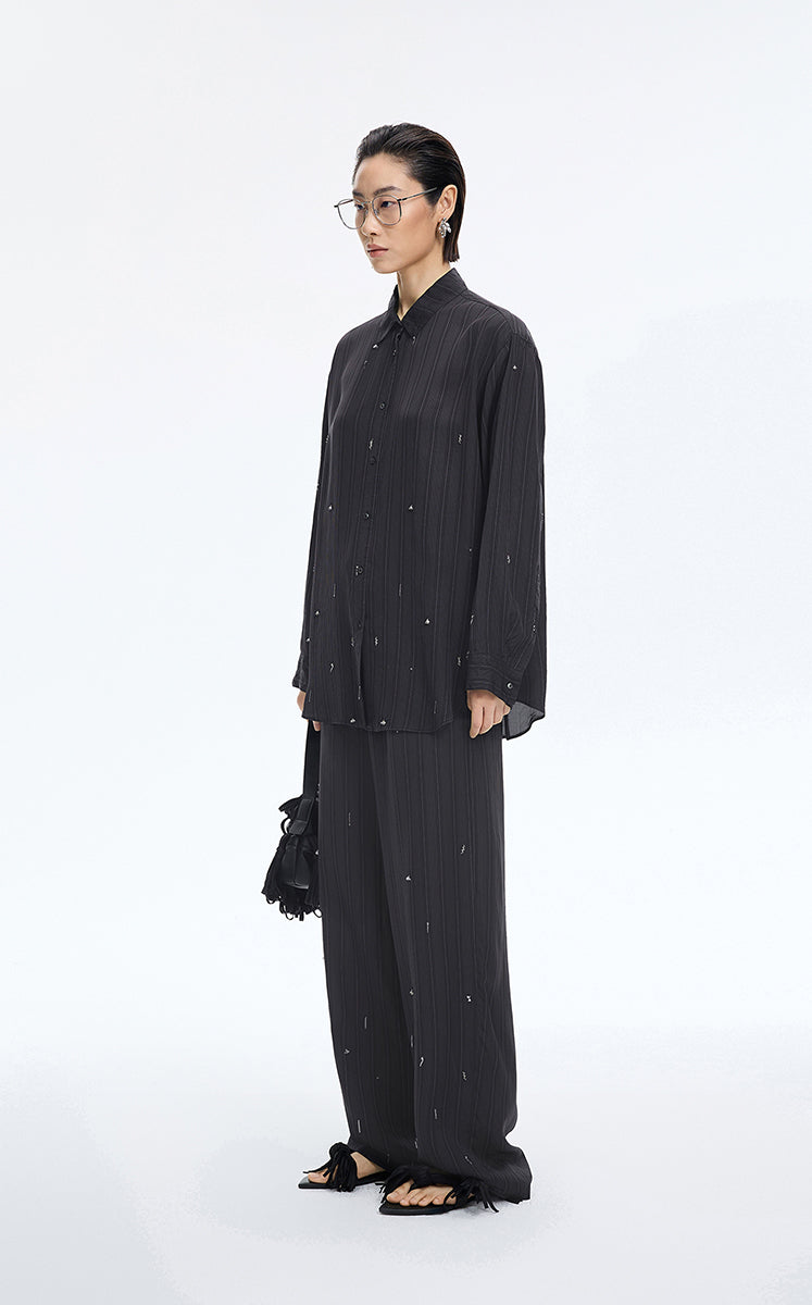 Pants / JNBY Embellished Wide-Leg Cupro Pants Grey Marl-1