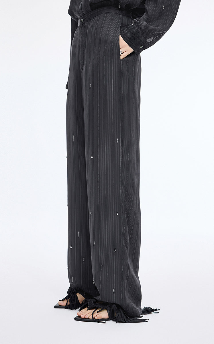 Pants / JNBY Embellished Wide-Leg Cupro Pants Grey Marl-1