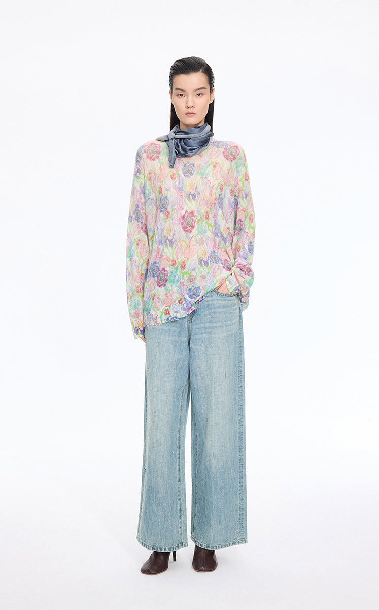 Pants / JNBY Embellished Wide-Leg Denim Jeans Light Denim Blue-2