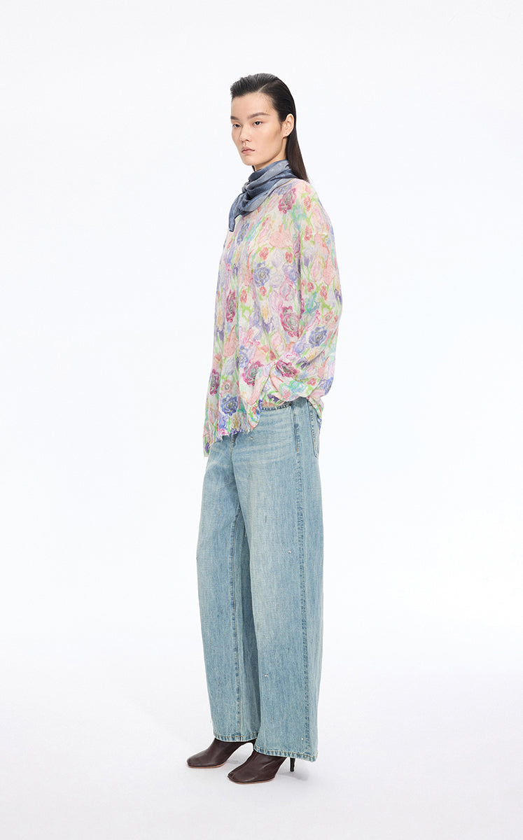 Pants / JNBY Embellished Wide-Leg Denim Jeans Light Denim Blue-2