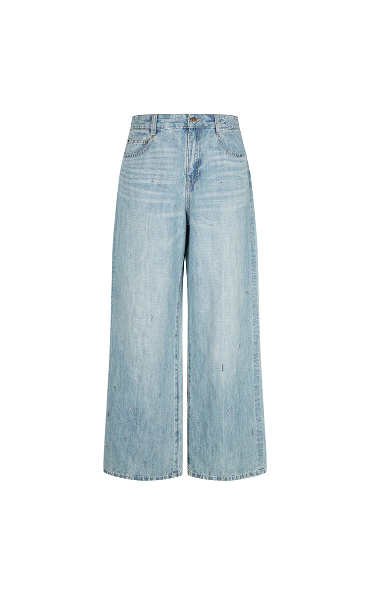 Pants / JNBY Embellished Wide-Leg Denim Jeans Light Denim Blue-2