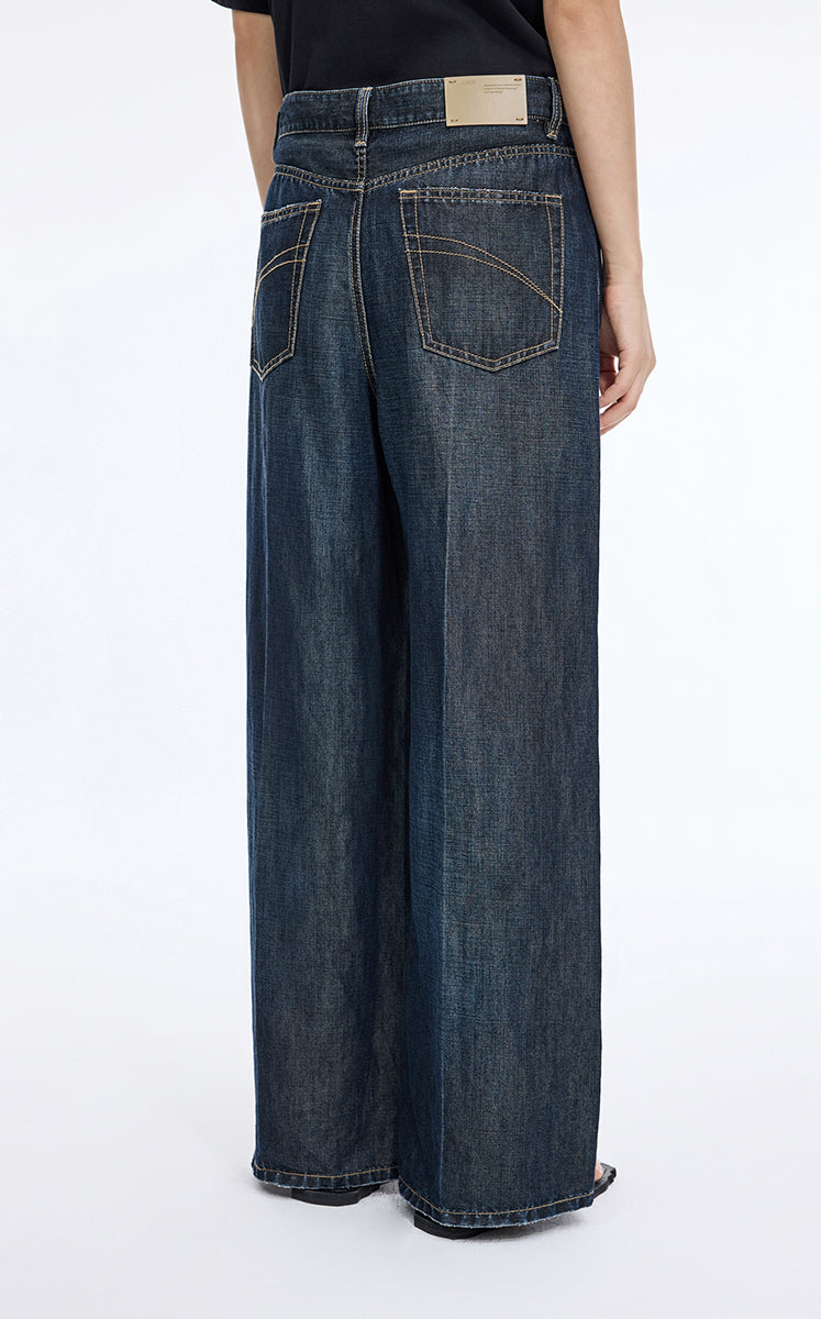Pants / JNBY Embellished Wide-Leg Denim Jeans Dark Denim-1