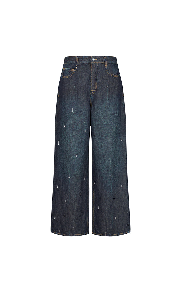 Pants / JNBY Embellished Wide-Leg Denim Jeans Dark Denim-1