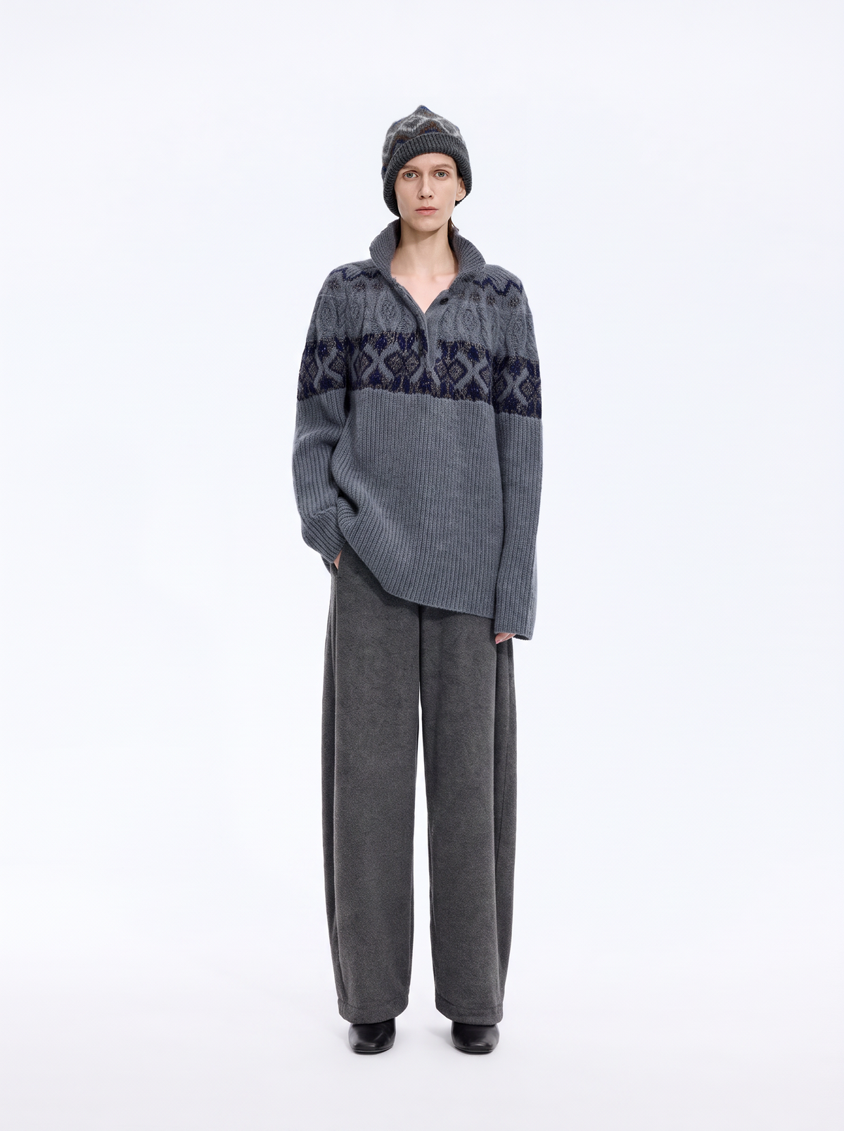 Pants / JNBY Fleece Banana Cut Drawstring Trousers Dark Heather Grey-2
