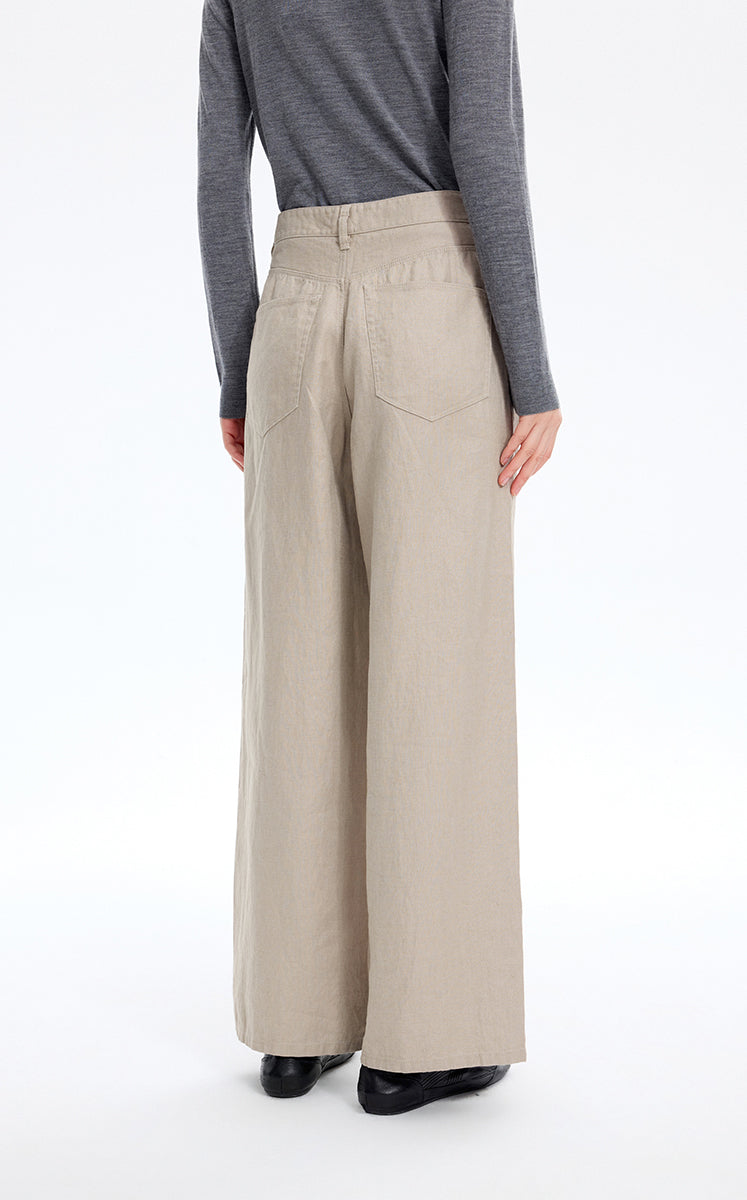 Pants / JNBY Linen Relaxed Wide-Leg Pants Oatmeal-3